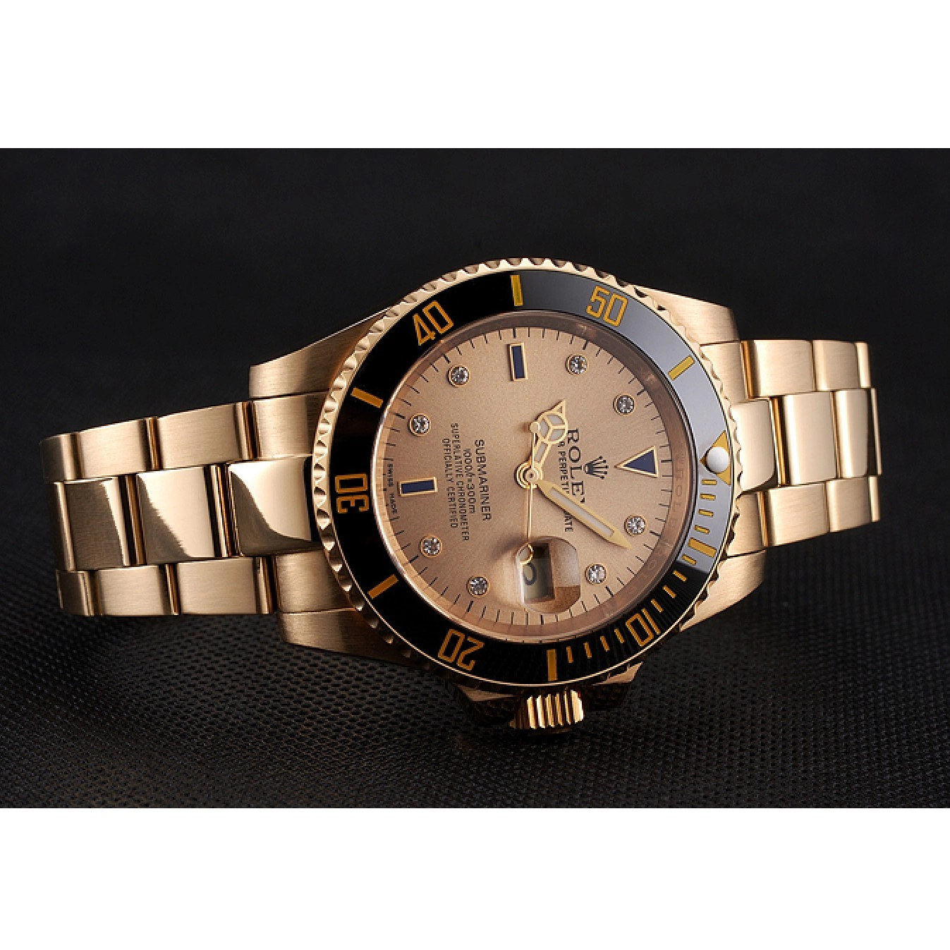 Rolex aaa copy Markings And With Bracelet Gold Gold Bezel Yellow Submariner Diamond Swiss Case Rolex Dial Black 0629
